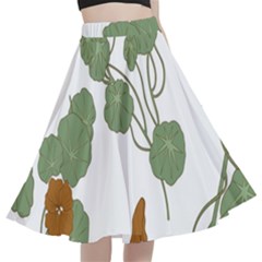 Nasturtium Flower Plant Leaves A-line Full Circle Midi Skirt With Pocket by Maspions