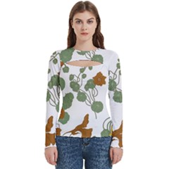 Nasturtium Flower Plant Leaves Women s Cut Out Long Sleeve T-shirt by Maspions