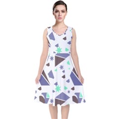 Seamless Pattern Geometric Texture V-neck Midi Sleeveless Dress 