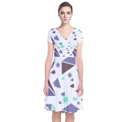 Seamless Pattern Geometric Texture Short Sleeve Front Wrap Dress