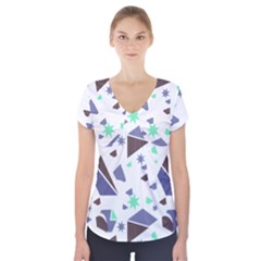 Seamless Pattern Geometric Texture Short Sleeve Front Detail Top