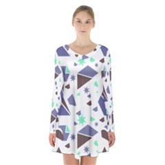 Seamless Pattern Geometric Texture Long Sleeve Velvet V-neck Dress