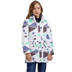 Seamless Pattern Geometric Texture Kids  Hooded Longline Puffer Jacket