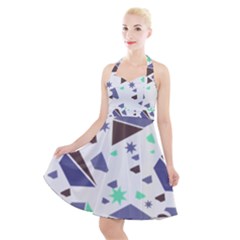 Seamless Pattern Geometric Texture Halter Party Swing Dress 