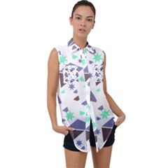 Seamless Pattern Geometric Texture Sleeveless Chiffon Button Shirt