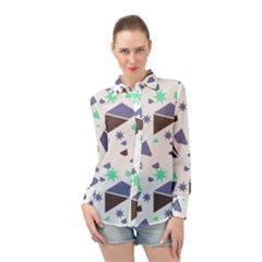 Seamless Pattern Geometric Texture Long Sleeve Chiffon Shirt