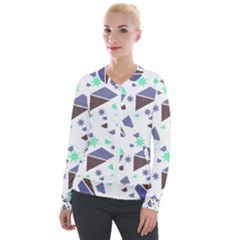 Seamless Pattern Geometric Texture Velvet Zip Up Jacket