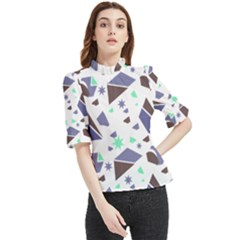 Seamless Pattern Geometric Texture Frill Neck Blouse