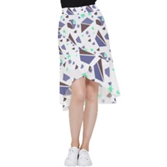 Seamless Pattern Geometric Texture Frill Hi Low Chiffon Skirt