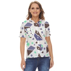 Seamless Pattern Geometric Texture Women s Short Sleeve Double Pocket Shirt