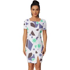 Seamless Pattern Geometric Texture Fitted Knot Split End Bodycon Dress