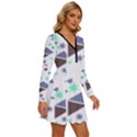 Seamless Pattern Geometric Texture Long Sleeve Deep V Mini Dress  View3