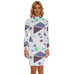 Seamless Pattern Geometric Texture Long Sleeve Shirt Collar Bodycon Dress