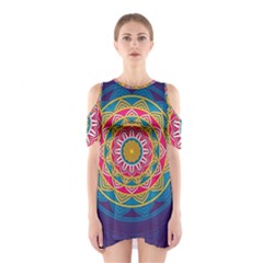 Abstract Digital Artwork Shoulder Cutout One Piece Dress