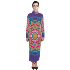 Abstract Digital Artwork Turtleneck Maxi Dress