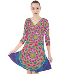 Abstract Digital Artwork Quarter Sleeve Front Wrap Dress