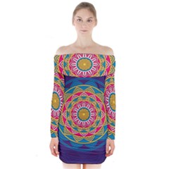 Abstract Digital Artwork Long Sleeve Off Shoulder Dress