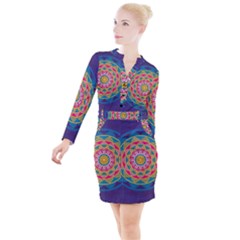 Abstract Digital Artwork Button Long Sleeve Dress