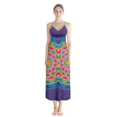 Abstract Digital Artwork Button Up Chiffon Maxi Dress