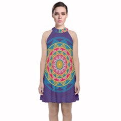 Abstract Digital Artwork Velvet Halter Neckline Dress 