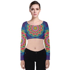 Abstract Digital Artwork Velvet Long Sleeve Crop Top