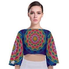 Abstract Digital Artwork Tie Back Butterfly Sleeve Chiffon Top