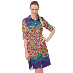 Abstract Digital Artwork Long Sleeve Mini Shirt Dress by Maspions