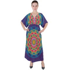 Abstract Digital Artwork V-neck Boho Style Maxi Dress