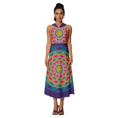 Abstract Digital Artwork Sleeveless Cross Front Cocktail Midi Chiffon Dress