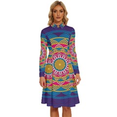 Abstract Digital Artwork Long Sleeve Shirt Collar A-line Dress by Maspions