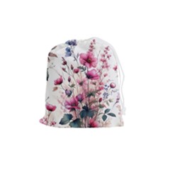 Flora Floral Flower Petal Drawstring Pouch (medium)