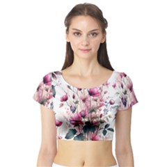 Flora Floral Flower Petal Short Sleeve Crop Top