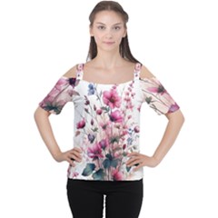 Flora Floral Flower Petal Cutout Shoulder T-shirt