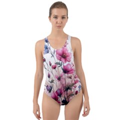 Flora Floral Flower Petal Cut-out Back One Piece Swimsuit