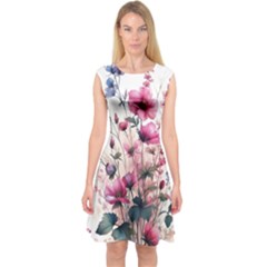 Flora Floral Flower Petal Capsleeve Midi Dress