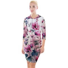 Flora Floral Flower Petal Quarter Sleeve Hood Bodycon Dress