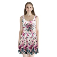 Flora Floral Flower Petal Split Back Mini Dress  by Maspions