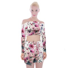 Flora Floral Flower Petal Off Shoulder Top With Mini Skirt Set