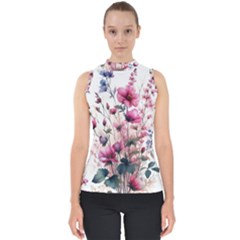 Flora Floral Flower Petal Mock Neck Shell Top