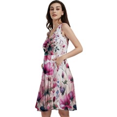 Flora Floral Flower Petal Sleeveless V-neck Skater Dress With Pockets