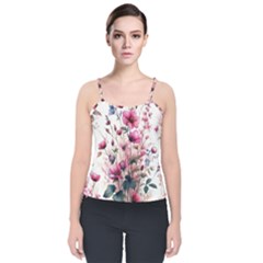 Flora Floral Flower Petal Velvet Spaghetti Strap Top