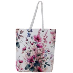 Flora Floral Flower Petal Full Print Rope Handle Tote (large)