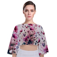 Flora Floral Flower Petal Tie Back Butterfly Sleeve Chiffon Top