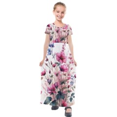 Flora Floral Flower Petal Kids  Short Sleeve Maxi Dress