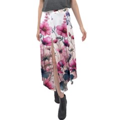 Flora Floral Flower Petal Velour Split Maxi Skirt