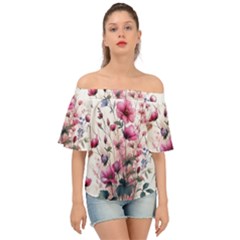 Flora Floral Flower Petal Off Shoulder Short Sleeve Top