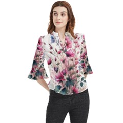 Flora Floral Flower Petal Loose Horn Sleeve Chiffon Blouse