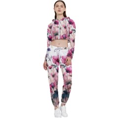 Flora Floral Flower Petal Cropped Zip Up Lounge Set