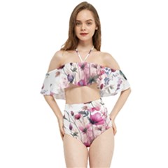 Flora Floral Flower Petal Halter Flowy Bikini Set 