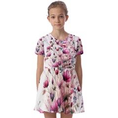 Flora Floral Flower Petal Kids  Short Sleeve Pinafore Style Dress by Maspions